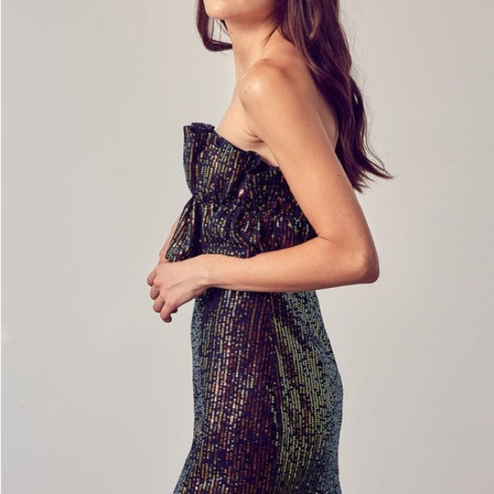 Thirty Thirty LA Strapless Sequin Multi-Color Ruffle Dress Size Small - Picture 2 of 11